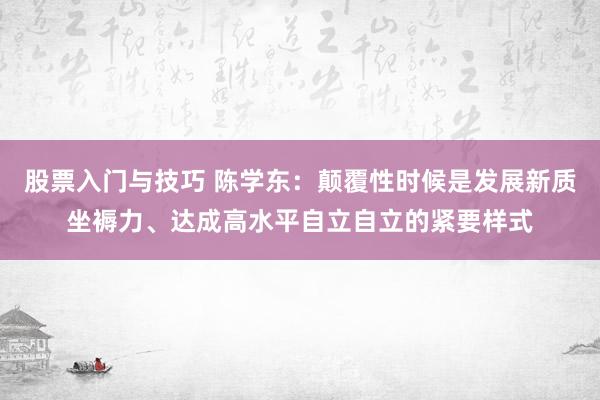 股票入门与技巧 陈学东：颠覆性时候是发展新质坐褥力、达成高水平自立自立的紧要样式