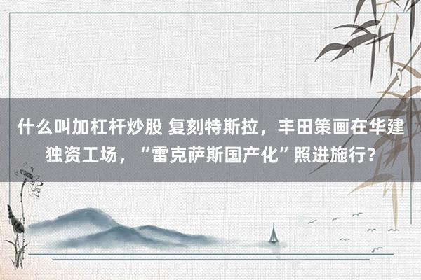 什么叫加杠杆炒股 复刻特斯拉，丰田策画在华建独资工场，“雷克萨斯国产化”照进施行？