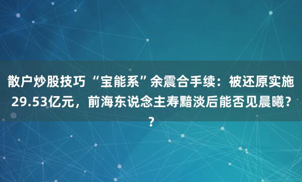 散户炒股技巧 “宝能系”余震合手续：被还原实施29.53亿元，前海东说念主寿黯淡后能否见晨曦？