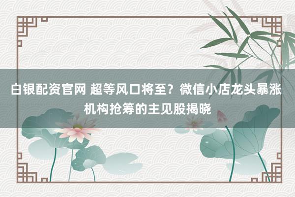 白银配资官网 超等风口将至？微信小店龙头暴涨 机构抢筹的主见股揭晓