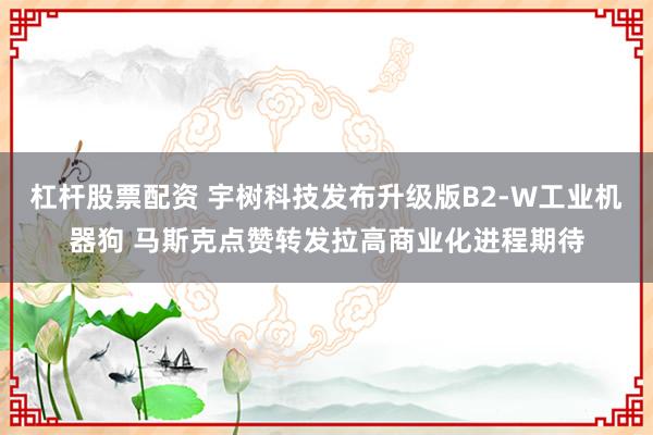 杠杆股票配资 宇树科技发布升级版B2-W工业机器狗 马斯克点赞转发拉高商业化进程期待