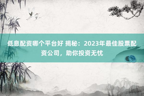 低息配资哪个平台好 揭秘：2023年最佳股票配资公司，助你投资无忧